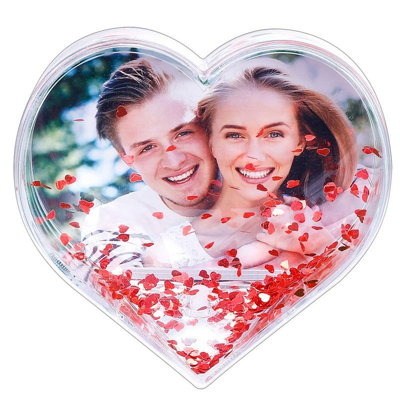RDH Glitter Heart Shaped Picture Frames Liquid Snow Globe Photo Frame for Couples Friends Family (Love) 3.54 x 3.74" - Image 2